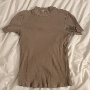 Ribbed Tan Mock Neck Women's Top
